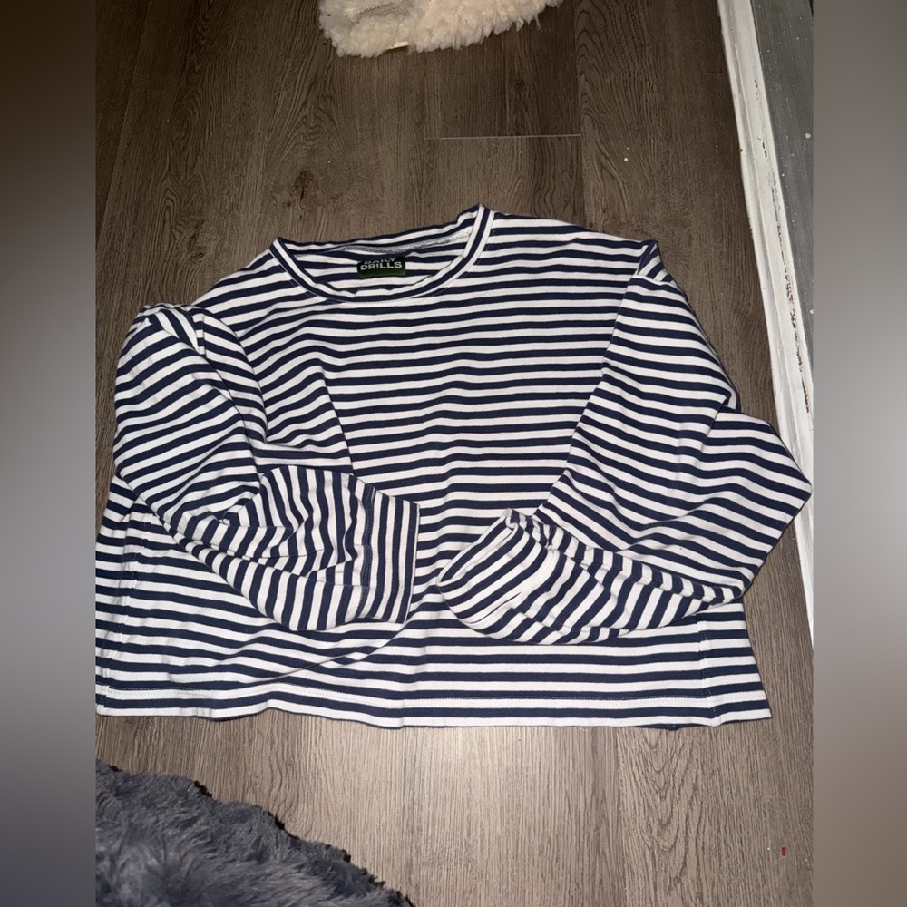 Daily Drills Navy & White Striped Long Sleeve Tee and shorts set